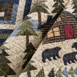Bear Cabin Woodland Patchwork Quilted 3-Piece Bedding Set
