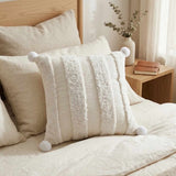Cream Tufted Pom Pom Throw Pillow Cover