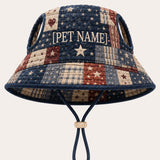 Personalized Vintage Americana Quilted Dog Hat – Custom Pet Name With Ear Holes
