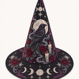 Moonlit Raven Rose Quilted Witch Hat – Gothic Celestial Halloween Hat