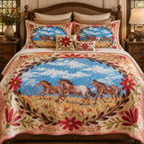 Western Horse Floral Quilted 3-Piece Bedding Set