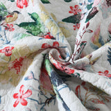 Vintage Bird Floral Garden Print Quilted 3‑Piece Bedding Set