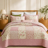 Rose Cottage Patchwork Quilted 3-Piece Bedding Set