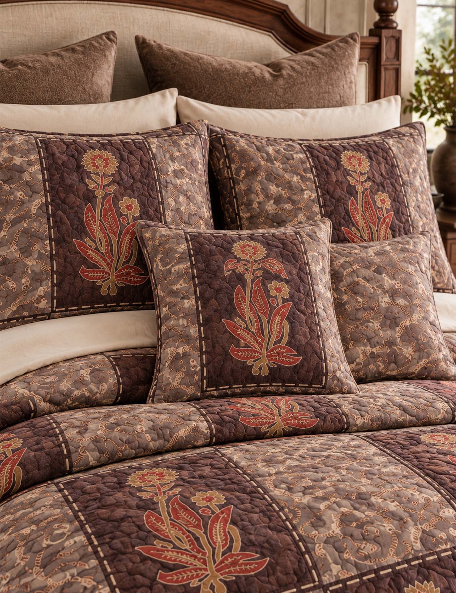 Vintage Folk Floral Paisley Quilted 3-Piece Bedding Set