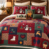 Snowman Patchwork Winter Holiday Quilted 3-Piece Bedding Set