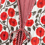 Red Poppy Floral - Reversible Vintage Patchwork Quilted Vest Tie-Front Waistcoat