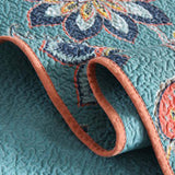 Teal Autumn Bloom Quilted 3-Piece Bedding Set