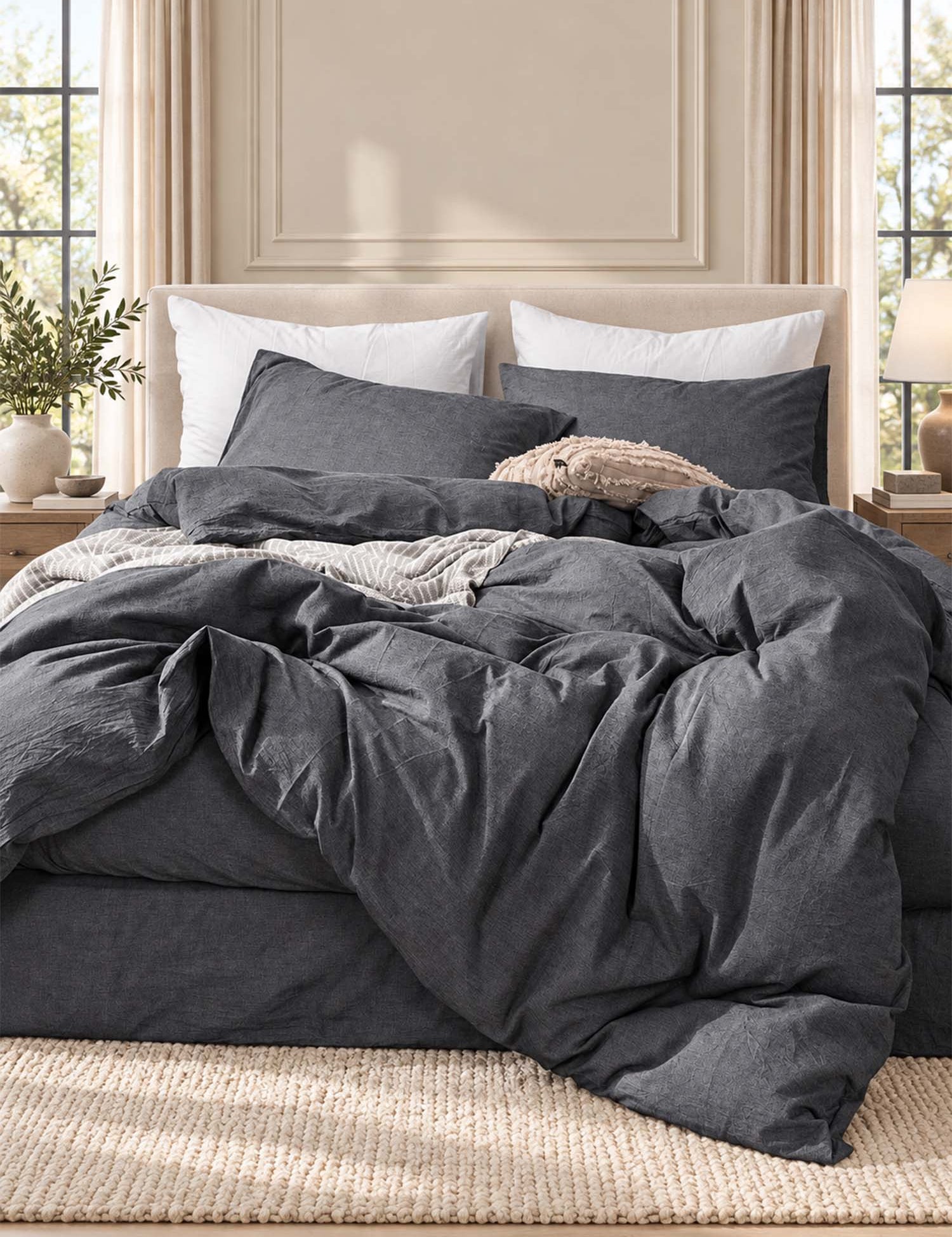 Solid Color Cotton 3-Piece Duvet Cover Bedding Set