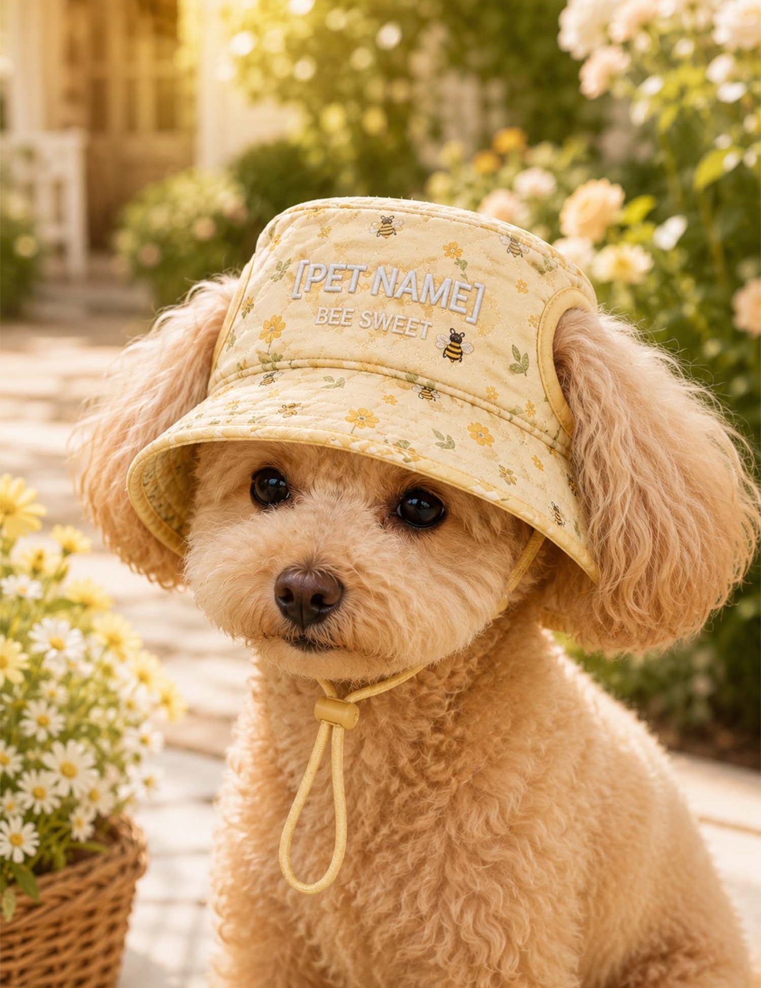 Personalized Bee Sweet Quilted Dog Hat – Custom Pet Name With Ear Holes