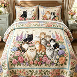 H.PAI Garden Cat Gathering 3-Piece Quilted Bedding Set