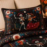 Dancing Skeletons Day of the Dead Quilted 3-Piece Bedding Set