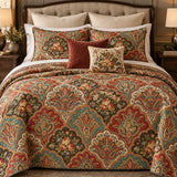 Vintage Paisley Floral Quilted 3-Piece Bedding Set