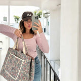Floral Quilted Convertible Mommy Diaper Tote Bag