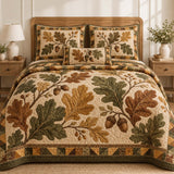 Autumn Oak & Acorn Harvest Quilted 3-Piece Bedding Set
