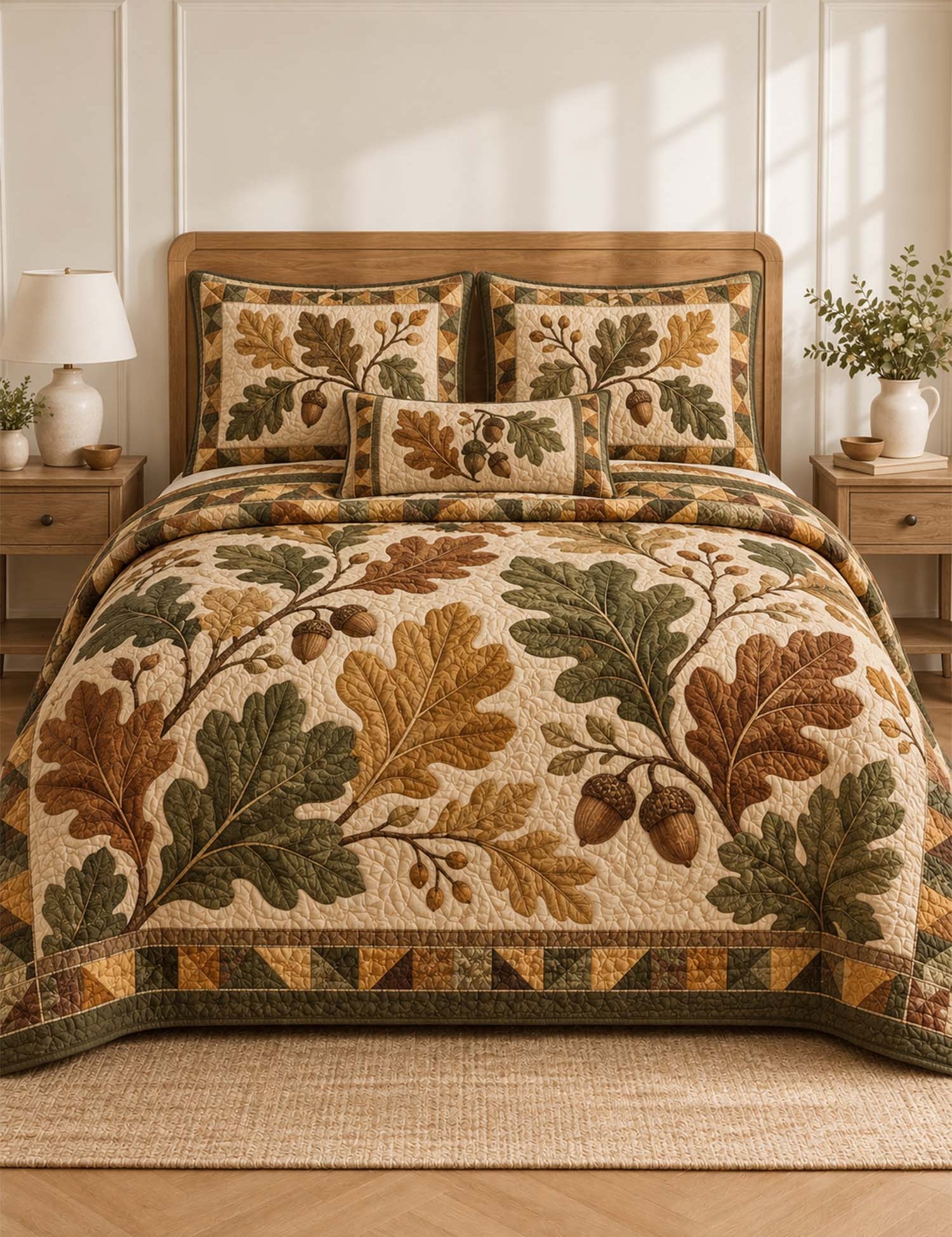 Autumn Oak & Acorn Harvest Quilted 3-Piece Bedding Set