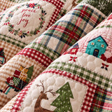 Plaid Deer Cottage Peace & Joy Patchwork Quilted 3-Piece Bedding Set