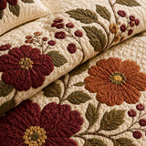 H.PAI Vintage Floral Quilted 3-Piece Bedding Set – Luxury Quilted Bedding with Matching Pillow Shams