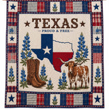 Texas Longhorn Bluebonnet Star Patchwork Quilted 3-Piece Bedding Set