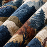 Navy Mountain Pine Tree Landscape Quilted 3-Piece Bedding Set