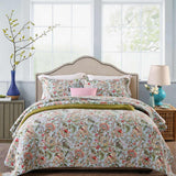 Light Blue Country Garden Floral Print Quilted 3‑Piece Bedding Set