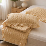 Sage Leaf Double-Layer Gauze Quilted 3-Piece Bedding Set