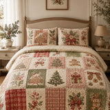 Gingerbread Christmas Patchwork Quilted 3-Piece Bedding Set