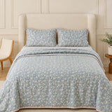 Botanical Floral 100% Cotton 4-Piece Summer Bedding Set – Breathable Cooling Comforter, Flat Sheet & 2 Pillowcases