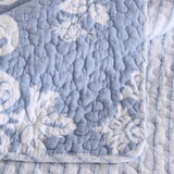 Vintage Cottage Blue Floral Print Quilted 3‑Piece Bedding Set