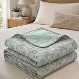 Vintage Sage Gray Damask Floral Jacquard Quilted Throw Three‑Layer Gauze Cotton Blanket