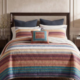 Retro Boho Multicolor Striped 100% Cotton Quilted 3-Piece Bedding Set