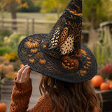 H.PAI Gothic Halloween Haunted Pumpkin Handcrafted Quilted Witch Hat