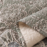 Sage Blue Botanical Medallion Quilted 3-Piece Bedding Set