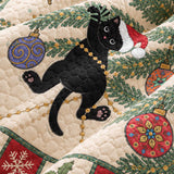Festive Black Cat Christmas Quilted 3-Piece Bedding Set