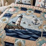 H.PAI Coastal Lighthouse Quilted 3-Piece Bedding Set – Luxury Quilted Bedding with Matching Pillow Shams