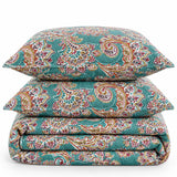 Teal Paisley Floral 100% Cotton Quilted 3-Piece Bedding Set
