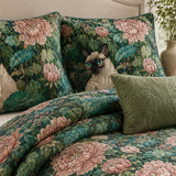 H.PAI Siamese Cat Floral Garden Quilted 3-Piece Bedding Set
