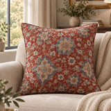Rust Red Vintage Floral Quilted Pillow Cover
