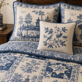 Blue Willow Floral Quilted 3-Piece Bedding Set – Luxury Quilted Bedding with Matching Pillow Shams