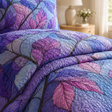 Purple Leaf Botanical Quilted 3-Piece Bedding Set