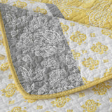 Yellow Grey Paisley Stripe Quilted 3‑Piece Bedding Set