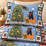 Christmas Tree Cats Quilted 3-Piece Bedding Set