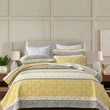 Yellow Grey Paisley Stripe Quilted 3‑Piece Bedding Set