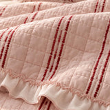 Stripe Ruffle Jacquard 100% Cotton Reversible Quilted 3-Piece Bedding Set