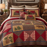 Rustic Bear Cabin Plaid Quilted 3-Piece Bedding Set