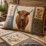 Highland Cow Quilted 3-Piece Bedding Set – Classic Americana Quilted Bedding With Matching Pillow Shams