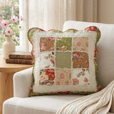 Vintage Green Floral Lace Patchwork Quilted Pillow Cover