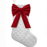 Quilted White Christmas Stocking with Red Velvet Bow