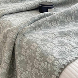 Vintage Sage Gray Damask Floral Jacquard Quilted Throw Three‑Layer Gauze Cotton Blanket