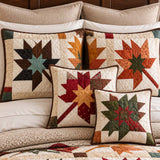 Vintage Leaf Geometric Patchwork Quilted 3-Piece Bedding Set