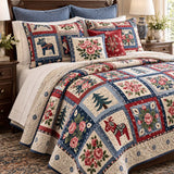 Swedish Dala Horse Floral Patchwork Quilted 3-Piece Bedding Set